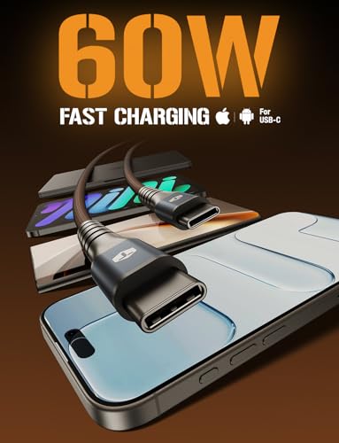 ToughTested 2ft USB-C to USB-C Cable, 60W PD Fast Charging Braided