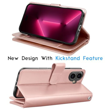 Tekcoo Wallet Case Compatible with iPhone 16 Plus (6.7 inch) 2024 Luxury ID Cash Credit Card Slots Holder Carrying Pouch Folio Flip PU Leather Cover [Detachable Magnetic Hard Case] Strap [Rose Gold] - color: Rose Gold, size: 16 Plus
