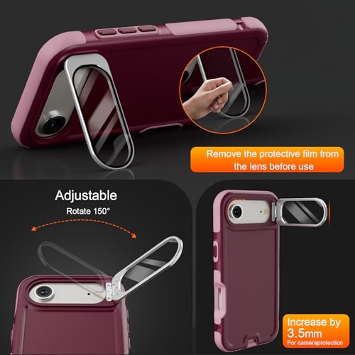 Follaroma Magnetic for iPhone 17 Air Case with Camera Stand, Purple Pink | Built-in Glass Camera Cover,Compatible with MagSafe,Heavy Duty Shockproof Protective,Military-Grade Anti-DropDual Layer Cover - color: Purple Pink, size: iPhone 17 Air 6.5''