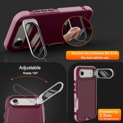 Follaroma Magnetic for iPhone 17 Air Case with Camera Stand, Purple Pink | Built-in Glass Camera Cover,Compatible with MagSafe,Heavy Duty Shockproof Protective,Military-Grade Anti-DropDual Layer Cover - color: Purple Pink, size: iPhone 17 Air 6.5''