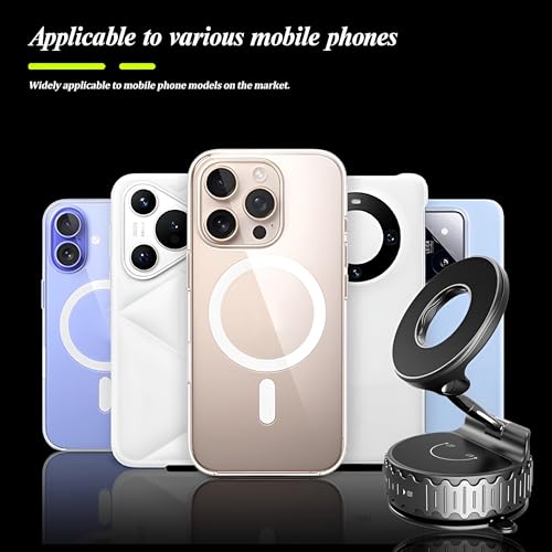 Car Phone Holder, 360° Adjustable Vacuum Suction Cup Vehicle Cell Phone Mount, Foldable Portable Hands Free Automotive Smartphone Holder, Universal Fit (Black) - color: Black