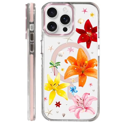 Clear Magnetic Case for iPhone 14 Pro, Slim Anti-Yellow Transparent Cover, Military Grade Protection, Phone Cases for iPhone 14 Pro, Colorful Lily Floral Summer - color: Colorful Lily Floral Summer, size: Iphone 14 Pro