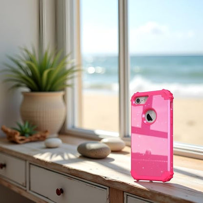 IDweel for iPhone 8 Case & for iPhone 7 Case with Screen Protector(Tempered Glass),3 in 1 Shockproof Hybrid Heavy Duty Hard PC Cover Soft Silicone Sturdy Bumper Full Body Sturdy Case,Glitter Rose Red - color: Glitter Rose Red