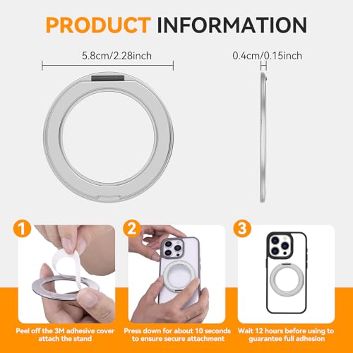 360° Rotation Cell Phone Ring Holder Stand Compatible iPhone & Most Phones - color: Silver