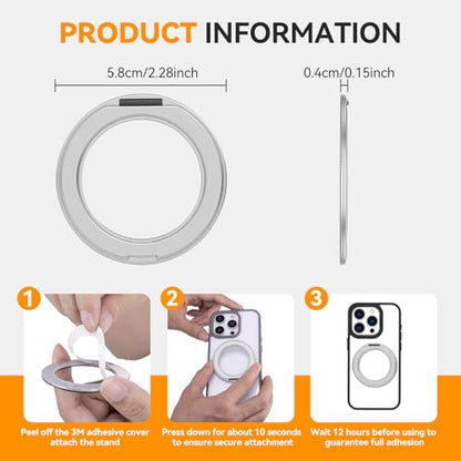 360° Rotation Cell Phone Ring Holder Stand Compatible iPhone & Most Phones - color: Silver