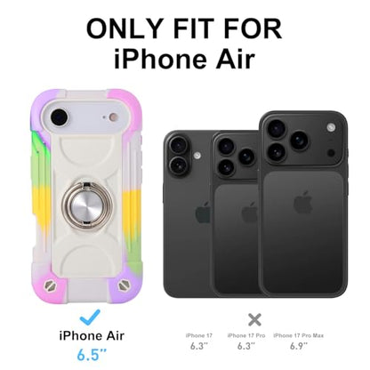 MARKILL Compatible with iPhone Air Case 6.5 Inch 2025 with 360 Degree Rotate Ring Stand, Military Grade Drop Protection Full Body Rugged Protective Case Kids - color: Rainbow White, size: iPhone Air 6.5"