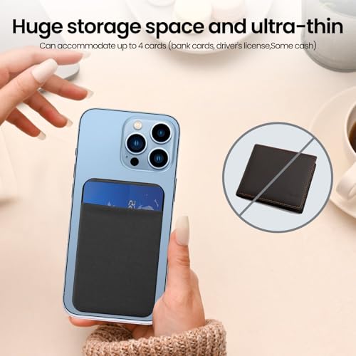 4 PCS Cell Phone Card Holder,Elasticity Fabric Self Adhesive Phone Wallet - color: Black+Gray+Pink+HotPink