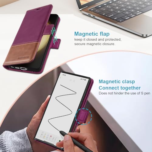 KEZiHOME Genuine Leather Wallet Case for Samsung Galaxy S25 Ultra | Purple/Brown, RFID Blocking, S25 Ultra Wallet Case, Card Slot, Flip, Magnetic Stand Phone Cover Compatible with S25 Ultra - color: Purple/Brown, size: Galaxy S25 Ultra Case