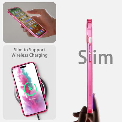 JJGoo Compatiable with iPhone 15 Plus Case Clear, Transparent Shockproof Phone Case, Slim Anti-Scratch Hard PC Back Protective Cover Bumper, Transparent Pink - color: Transparent Pink