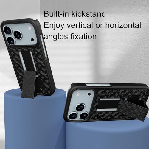 for iPhone 17 Pro Belt Clip Holster Case, Screen Protector-Black | Camera Lens Protector, Swivel Stand Holder, Slim Shell Shell Pouch Full Body Protective, Rugged Drop Defense Cell Phone Cover - size: iPhone 17 Pro