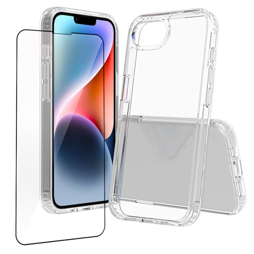 for iPhone 16e Case Crystal Clear Slim Hard Case Hybrid Shockproof Bumper with Tempered Glass Screen Protector Full Body Anti-Yellow Anti-Scratch Phone Protective Cover - color: iPhone 16e