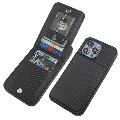 KIHUWEY for iPhone 14 Pro Max Wallet Case Card Holder, Carbon Black | Credit Card Slots, PU Leather, Kickstand, Magnetic, Flip Heavy Duty Protection Cover for Men and Women - color: Carbon Black