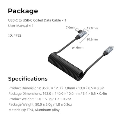 SMALLRIG USB-C to USB-C Coiled Data Cable (Straight to Angled) - 4792 - size: 1.15-3.28 ft, style: Straight to Angled Coiled
