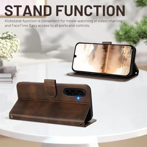 for Galaxy A17 5G Phone Case Wallet and Wrist Strap (Brown) | Card Holder Slots, PU Leather, Flip Cover, Magnetic Closure, Kickstand, Folio Protective, for Samsung A17 Case - color: Brown