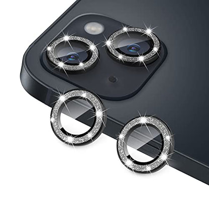 for iPhone 14 & iPhone 14 Plus Camera Lens Protector, Bling Glitter Diamond Lens Cover 9H Tempered Glass Camera Cover Anti Scratch Lens Protector Individual Lens Ring - 2PCS Glitter Black - color: Black Glitter