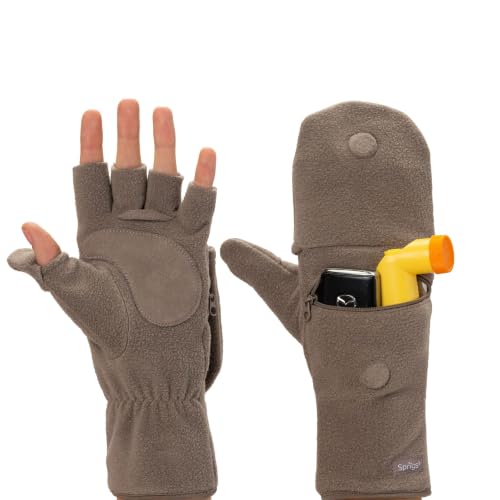 Sprigs Multi Mitt Fingerless Gloves With Adjustable Top & Cell Phone Pocket - color: Mink
