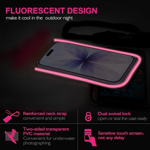 ivoler 2-Pack Waterproof Phone Pouch, Cell Phone Dry Bag for iPhone 17/16/15 Pro Max, Samsung S26/S25 Ultra, Waterproof Phone Case for Beach, Cruise Essentials & Travel, [Fit Up to 7''] - color: Neon Blue & Neon Rose Red