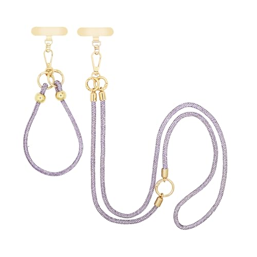 ABJFJE Crystal Phone Lanyard Crossbody & Wrist Strap Phone Strap Crossbody & Wrist Lanyard Anti Theft Phone Strap for Women - color: Light Purple Crystal