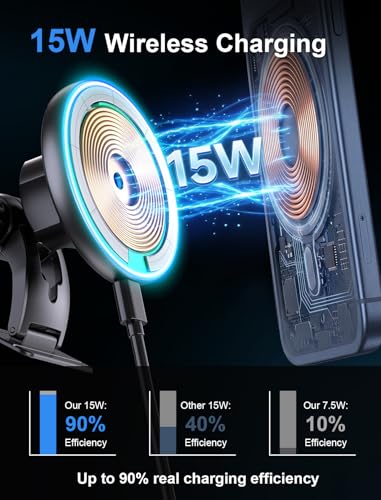 for iPhone Magsafe Car Mount Charger Vent-LED Wireless Car Charger - color: Glossy Black