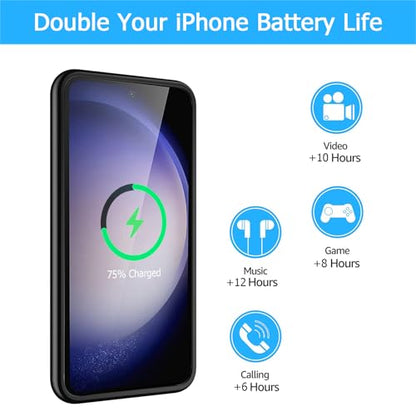 Battery Case for Galaxy S23 Plus, [12000mAh] Slim Rechargeable Smart Extended Charging Case Compatible with Galaxy S23 Plus(6.6 inch) Backup Power Battery Pack Charger Cover-Black - size: Galaxy S23 Plus