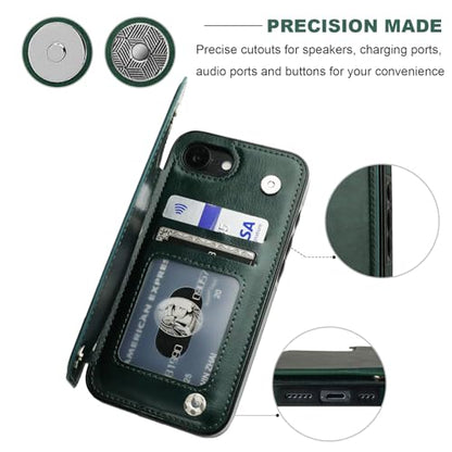 ONETOP for iPhone 17e/16e Wallet Case with Credit Card Holder,Green | Kickstand,ID/Cash Holder,Case Wallet with Card Slots,Double Magnetic Clasp,Durable PU Leather Shockproof Cover for Women Men - color: Green