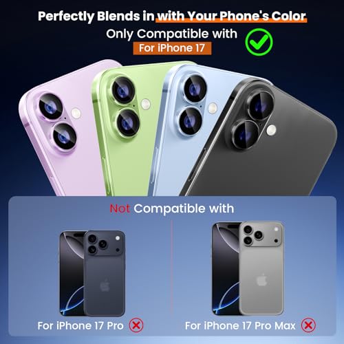 imluckies Camera Lens Protector for iPhone 17 6.3", [AR+AF] HD Clear Tempered Glass Lens Cover, 9H Hardness Scratch Resistant Individual Metal Ring, Case Friendly & Easy Install, Black - color: Black
