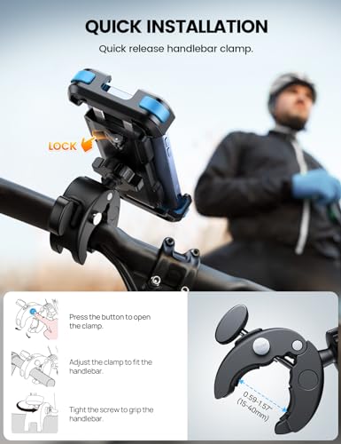 Lamicall Motorcycle Bike Phone Holder with Upgrade Quick Install Bar Clip - color: Blue