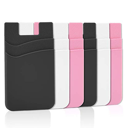Senose Phone Wallet Stick On Card Holder, Pack of 6 - color: Black*2+White*2+Pink*2