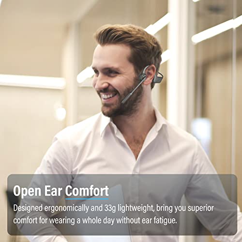 SANOTO Bone Conduction Headphones with Mic, Bluetooth Headset with Microphone Noise Canceling & Mute, Wireless Headset with Sponge Microphone Windscreen, Open Ear Headphones for Work Driving Call