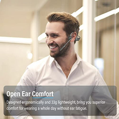 SANOTO Bone Conduction Headphones with Mic, Bluetooth Headset with Microphone Noise Canceling & Mute, Wireless Headset with Sponge Microphone Windscreen, Open Ear Headphones for Work Driving Call