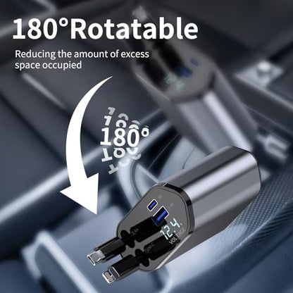 YAOKEEP 4 in 1 Retractable Car Charger, 120W Fast Car Phone Charger