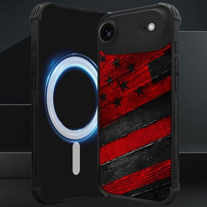 DJSOK Case for iPhone 17 Air,Compatible with MagSafe,Anti-Scratch Shockproof Case,Black Red Wood Grain American Flag - color: Black red wood grain American flag, size: iPhone 17 Air