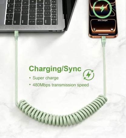 USB C to C Cable 3FT, 2Pack Coiled USB C Fast Charging Cable for CarPlay - color: Green, size: 3FT
