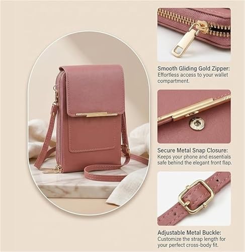 Women's Touch Screen Mobile Phone Messenger Bag, RFID Leather Crossbody Wallet Purse, Anti-Theft Shoulder Strap - color: Gray