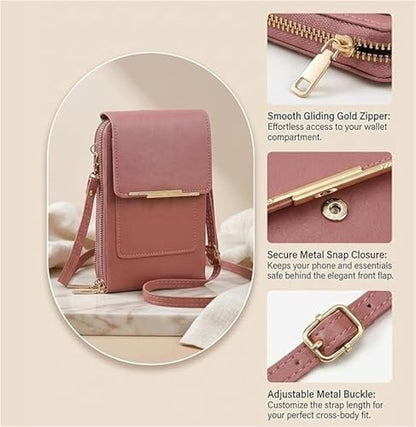 Women's Touch Screen Mobile Phone Messenger Bag, RFID Leather Crossbody Wallet Purse, Anti-Theft Shoulder Strap - color: Gray