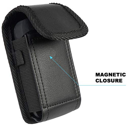 Nakedcellphone Case for Kyocera Flip Phone - Black Vegan Leather Pouch | Magnetic Closure, Strong Metal Clip, Secure Belt Slot Harness, Fits DuraXV Extreme E4810, DuraXV LTE E4610, DuraXE Epic E4830