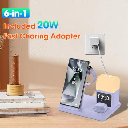 Wireless Charger for Samsung Charging Station with Digital Clock-Alarm - color: Purple