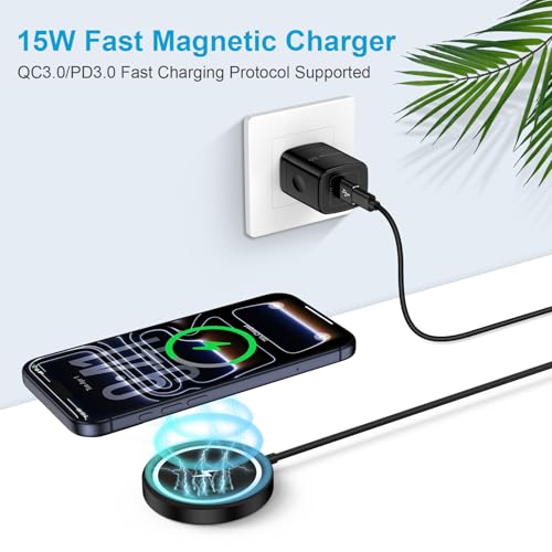 Magnetic Wireless Charger, 15W USB-C/A Fast Wireless Charging Pad Samsung
