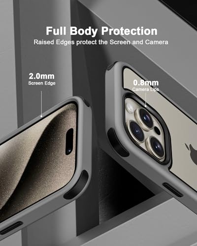 Mobnano Compatible with iPhone 15 Pro Case, with Multicolor Protective Shockproof Bumpers, Crystal Clear Back Not Yellowing Anti-Scratch Hard PC Back & Soft Silicone TPU Frame Cover - Grey/Black - color: Grey/Black, size: iPhone 15 Pro