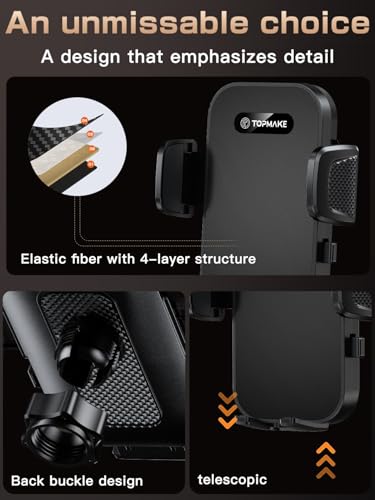 Topmake Car Phone Holder Mount,【2025 Upgrade】 3-in-1 Cell Phone Holder for Car, Dashboard Windshield, Suction Cup Hands-Free Car Phone Stand, Automobile Cradles Universal,Black
