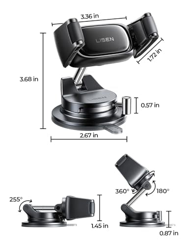 LISEN Suction Phone Mount for Car, [Ultra Suction & 95% Cases Friendly] Car Phone Holder Mount Vacuum Dashboard Phone Holder, Car Cell Phone Holder for iPhone 17 16 15 14 Pro Max Air Galaxy S26 S25 - color: White