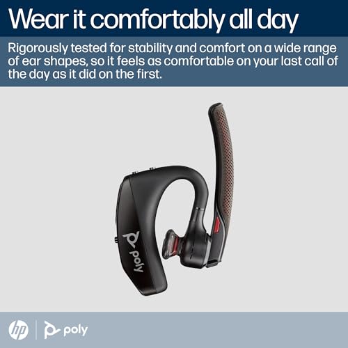 Poly Voyager 5200 Wireless Headset (Plantronics) - Single-Ear Bluetooth Headset w/Noise-Canceling Mic - Ergonomic Design - Voice Controls - Lightweight - Connect to Mobile/Tablet via Bluetooth