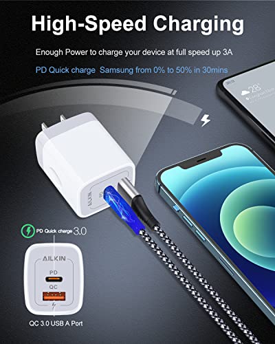 3Pack Dual Port USB-C Wall Plug-in USBC Charger, AILKIN 20W Power Delivery - color: White