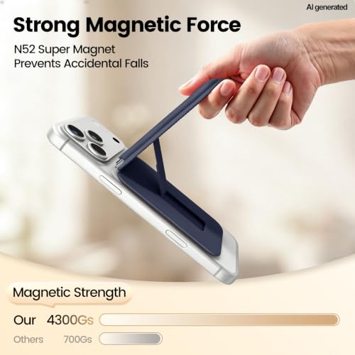 MagSafe Wallet Stand RFID Card Holder Thin Leather with Strong Magnets - color: Blue