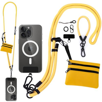 Newlibery Phone Lanyard Crossbody Wrist Strap, Clip and Go Strap for Phone with Wallet, Adjustable Anti-Theft Cell Phone Strap for All Phones (Yolk Yellow Lanyard + Yellow Wallet) - color: Yolk Yellow