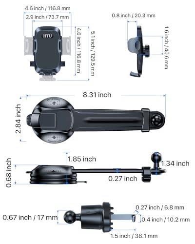 HTU [True Military-Grade Car Phone Holder [2026 Upgraded Strongest Suction & Vent Clip] Cell Phone Car Mount for Dashboard Windshield Vent Truck Cradle Dash Stand,(Black)