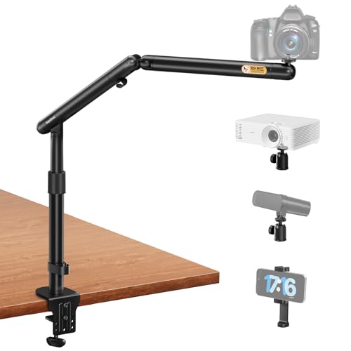 SupeDesk Overhead Camera Mount, Adjustable Desk Mount with Flexible Aluminum Spring Arm, 360° Ball Head, 1/4" 3/8" Screw & Phone Clamp for DSLR Cameras, Light, Heavy Microphones, and Smartphones