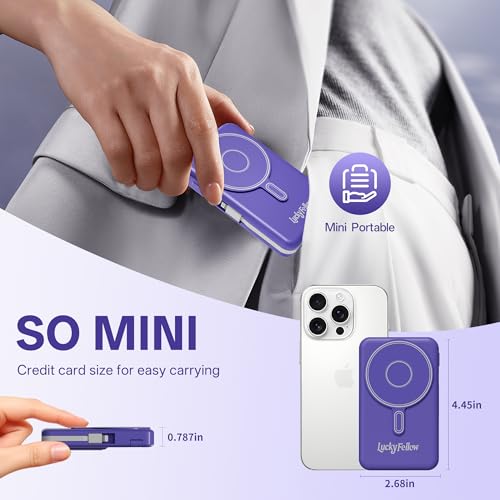 Magnetic Portable Charger Built-in Cables,10000mAh Fast Charging Wireless Charger Station External Battery Pack Slim Pocket Size Power Bank with Stand Compatible with iWatch, iPhone - color: Blue