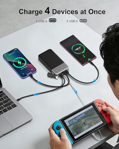 NOBIS Portable Charger 20000mAh 45W Power Bank with Detachable C-Cable - color: Black