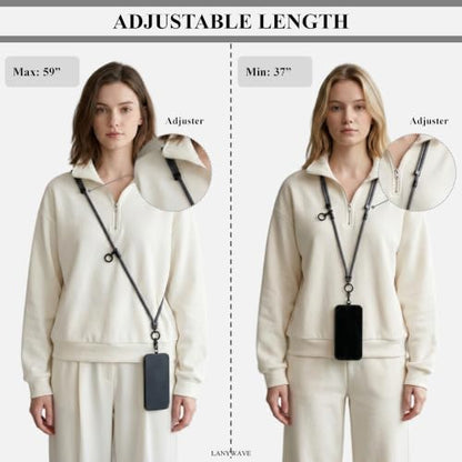 4-in-1 Phone Lanyard, Crossbody, Neck, Wrist & Finger Strap - color: Gray